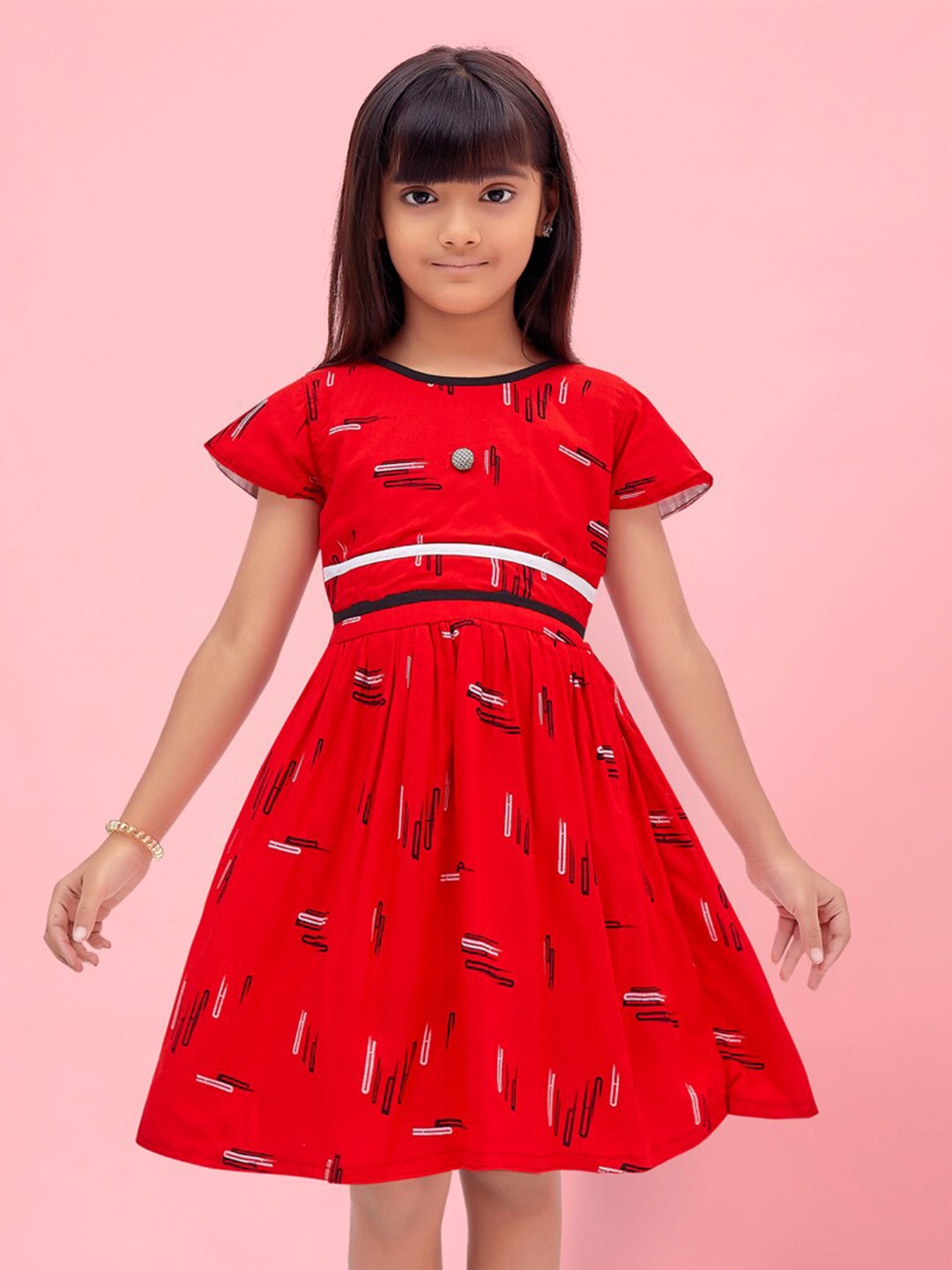 

BAESD Girls Abstract Print Cap Sleeve Fit & Flare Dress, Red