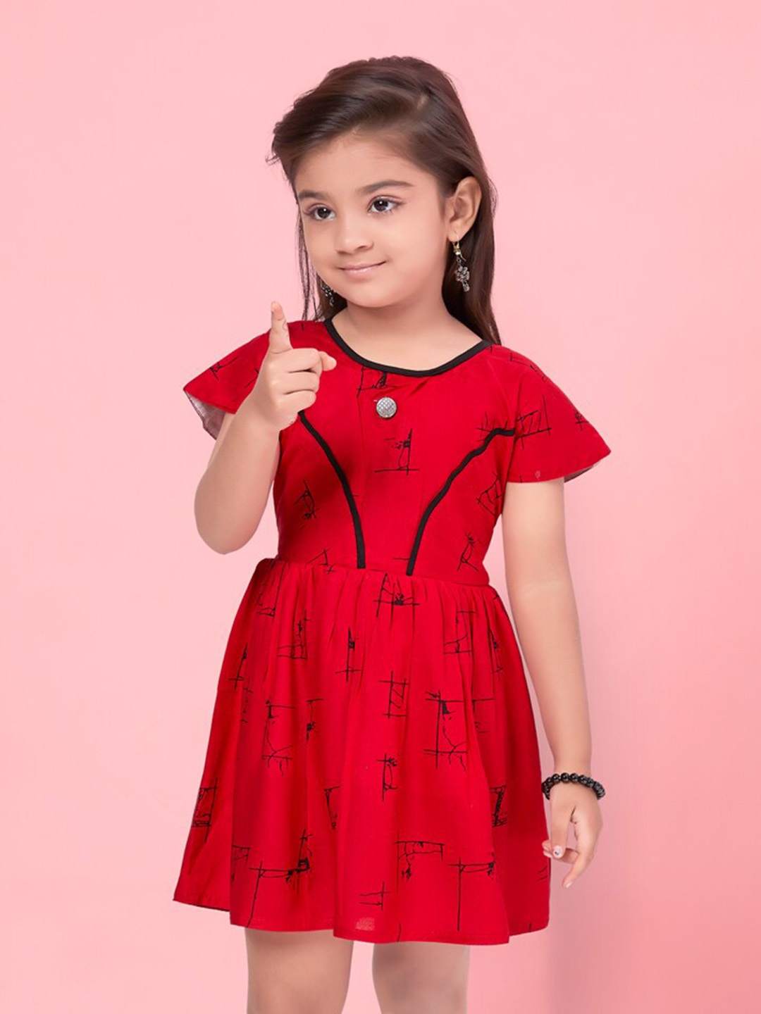 

BAESD Girls Abstract Print Cap Sleeve A-Line Dress, Red