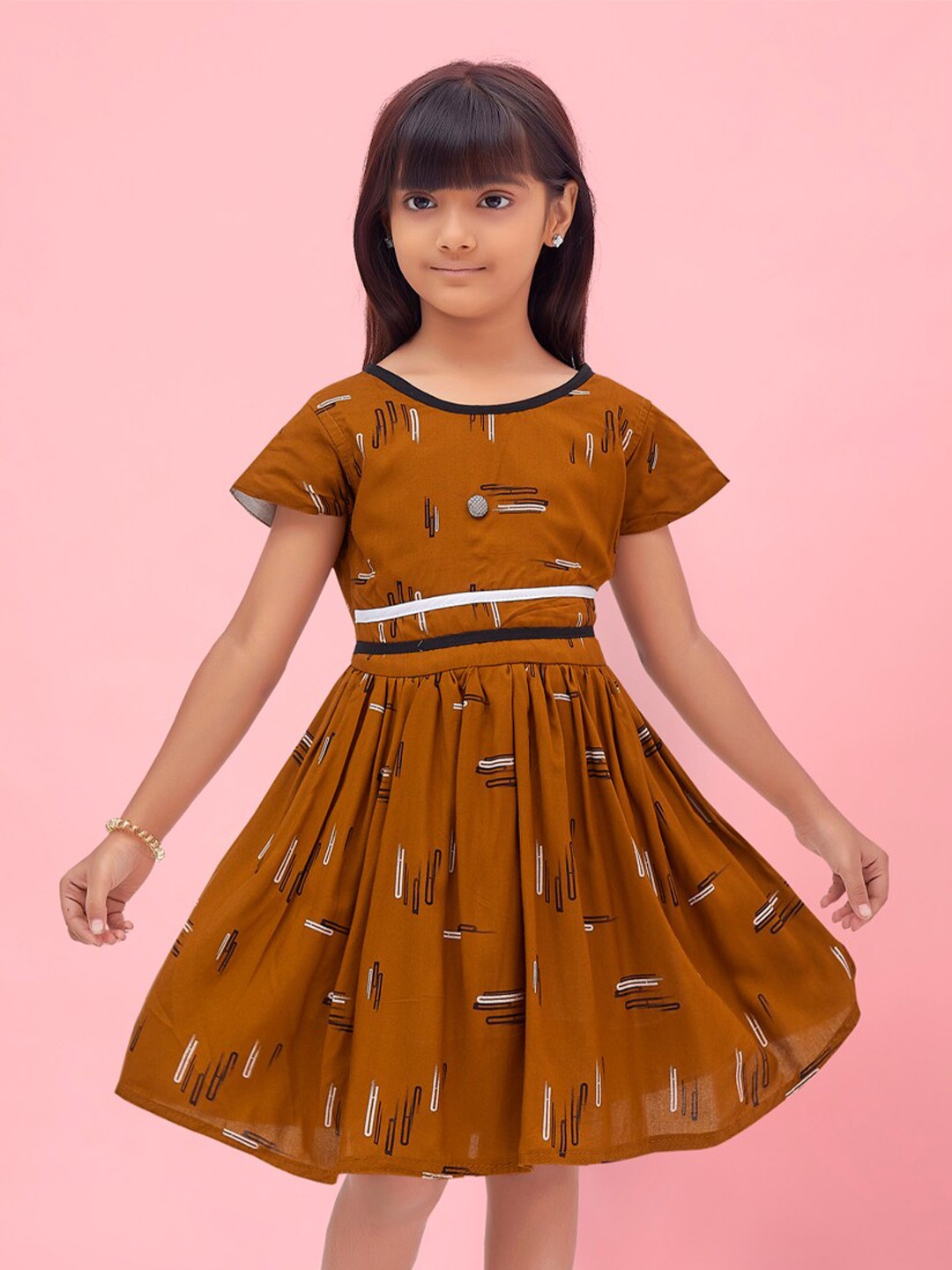 

BAESD Girls Abstract Printed Fit & Flare Dress, Rust