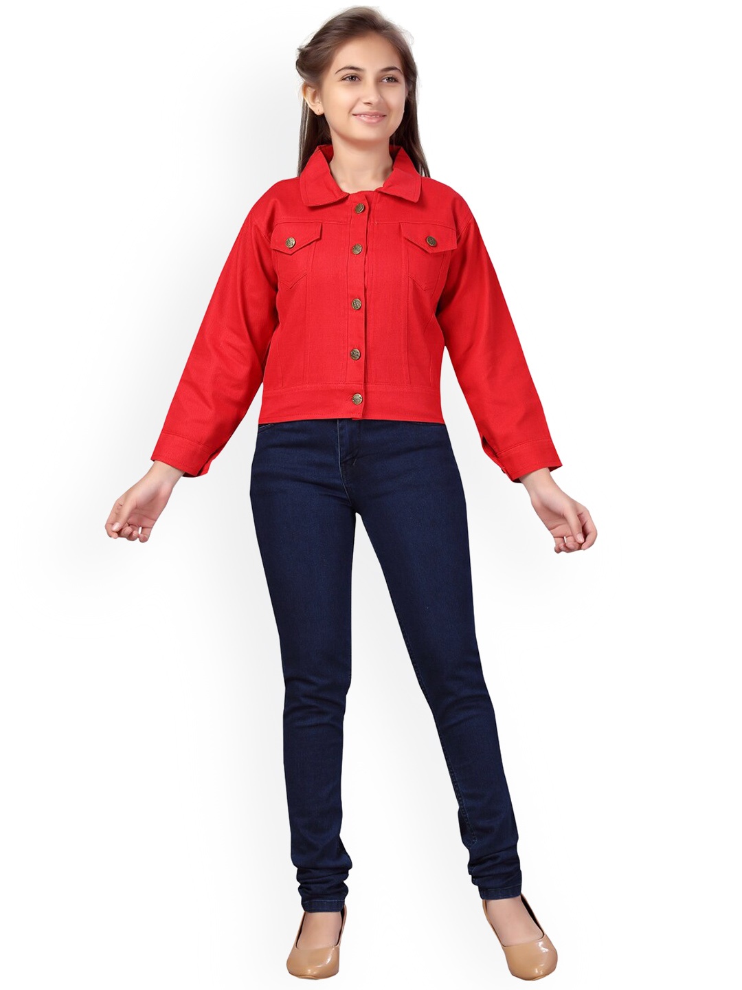 

BAESD Girls Spread Collar Lightweight Denim Jacket, Red