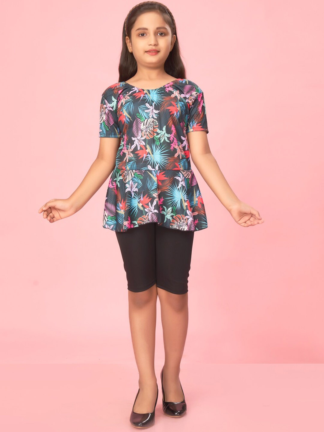 

BAESD Girls Tropical Top & Shorts Swim Set, Black