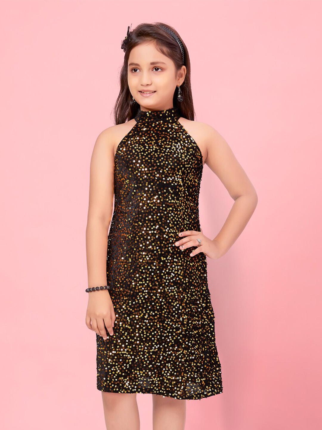 

BAESD Girls Embellished Round Neck Sheath Dress, Gold