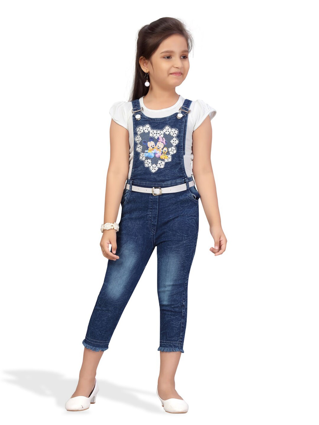 

BAESD Girls Cotton Dungarees With T-shirt, Blue
