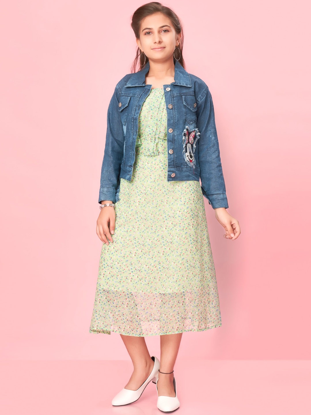 

BAESD Girls Blue Washed Lightweight Denim Jacket with Patchwork