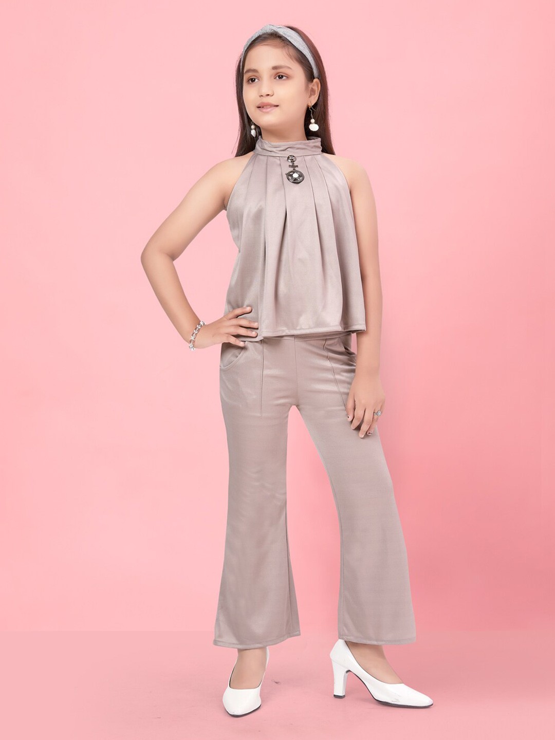 

BAESD Girls Halter Neck Top With Trousers, Taupe