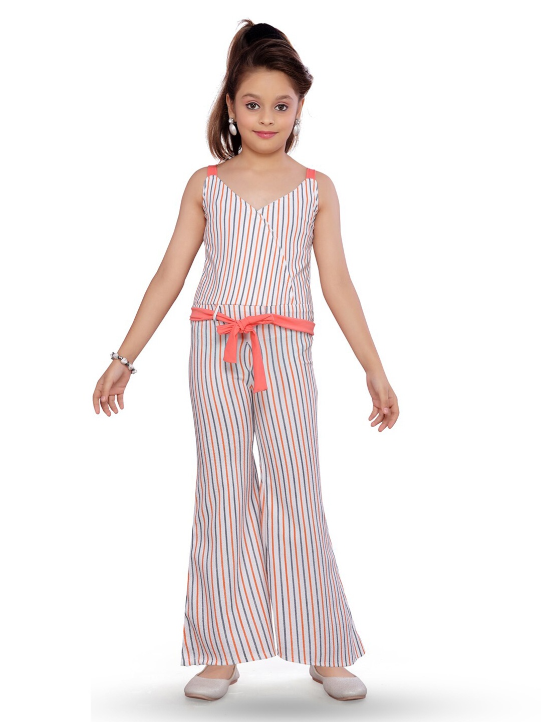 

BAESD Girls Vertically Striped Pure Cotton Basic Jumpsuit, White