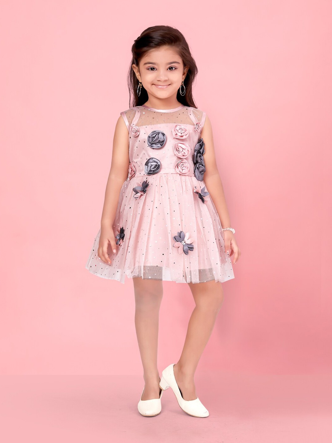 

BAESD Girls Embellished Sleeveless Net A-Line Dress, Pink