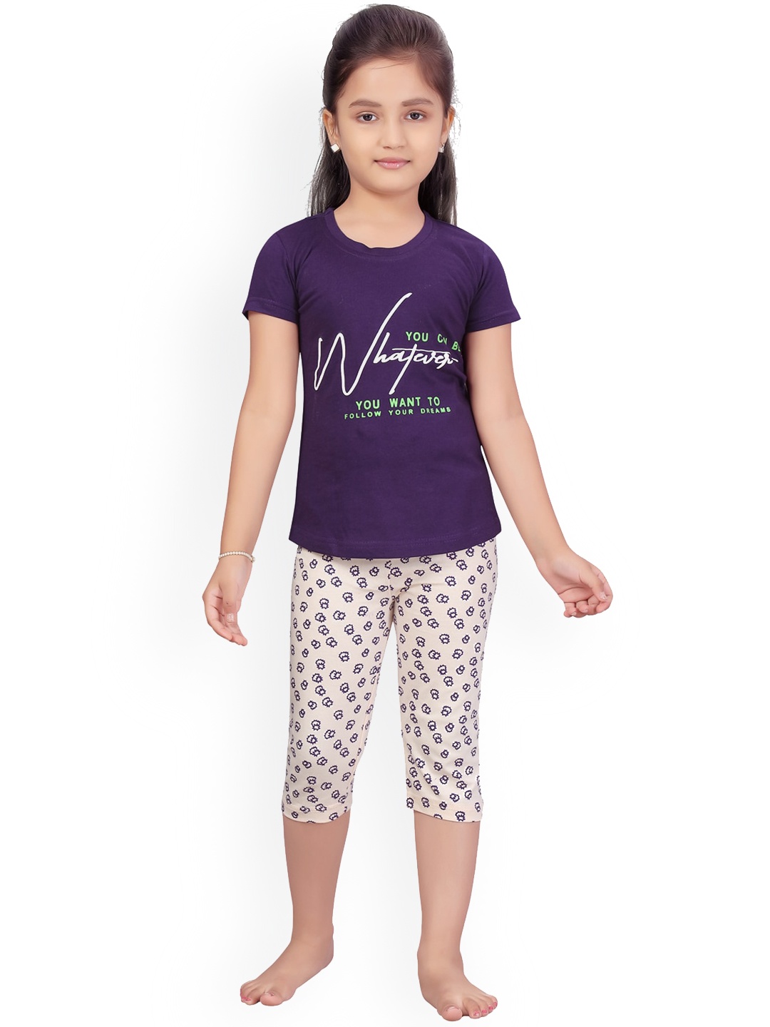 

BAESD Girls Printed T-Shirt with Pyjamas, Purple