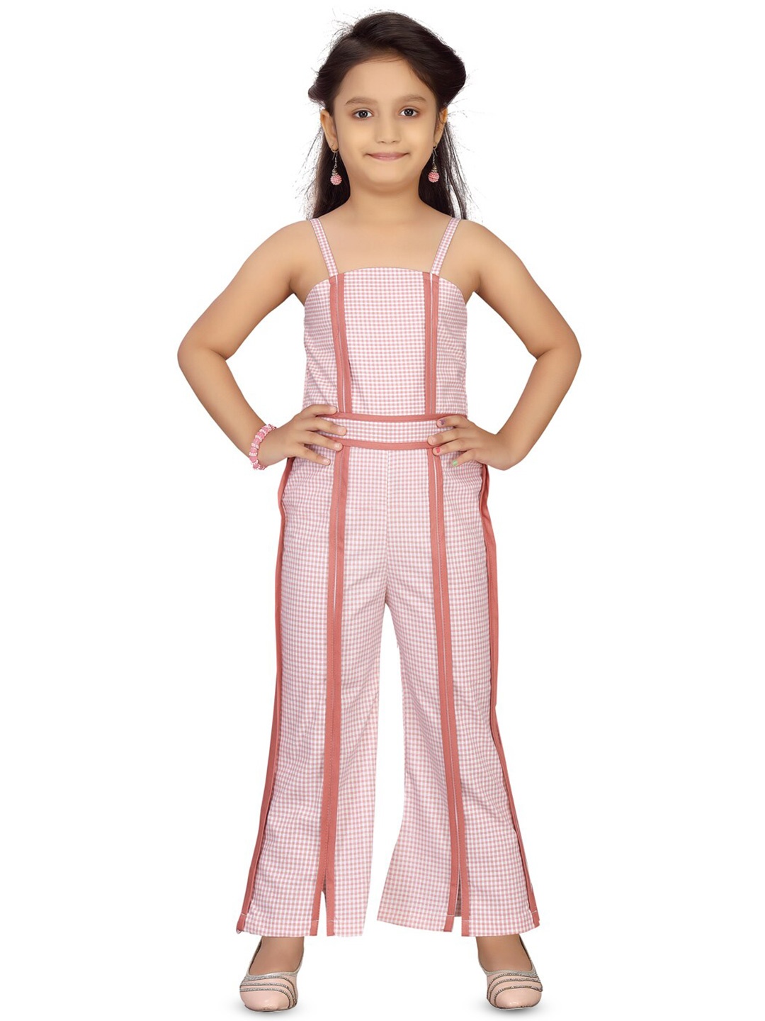 

BAESD Girls Checked Cotton Basic Jumpsuit, Peach