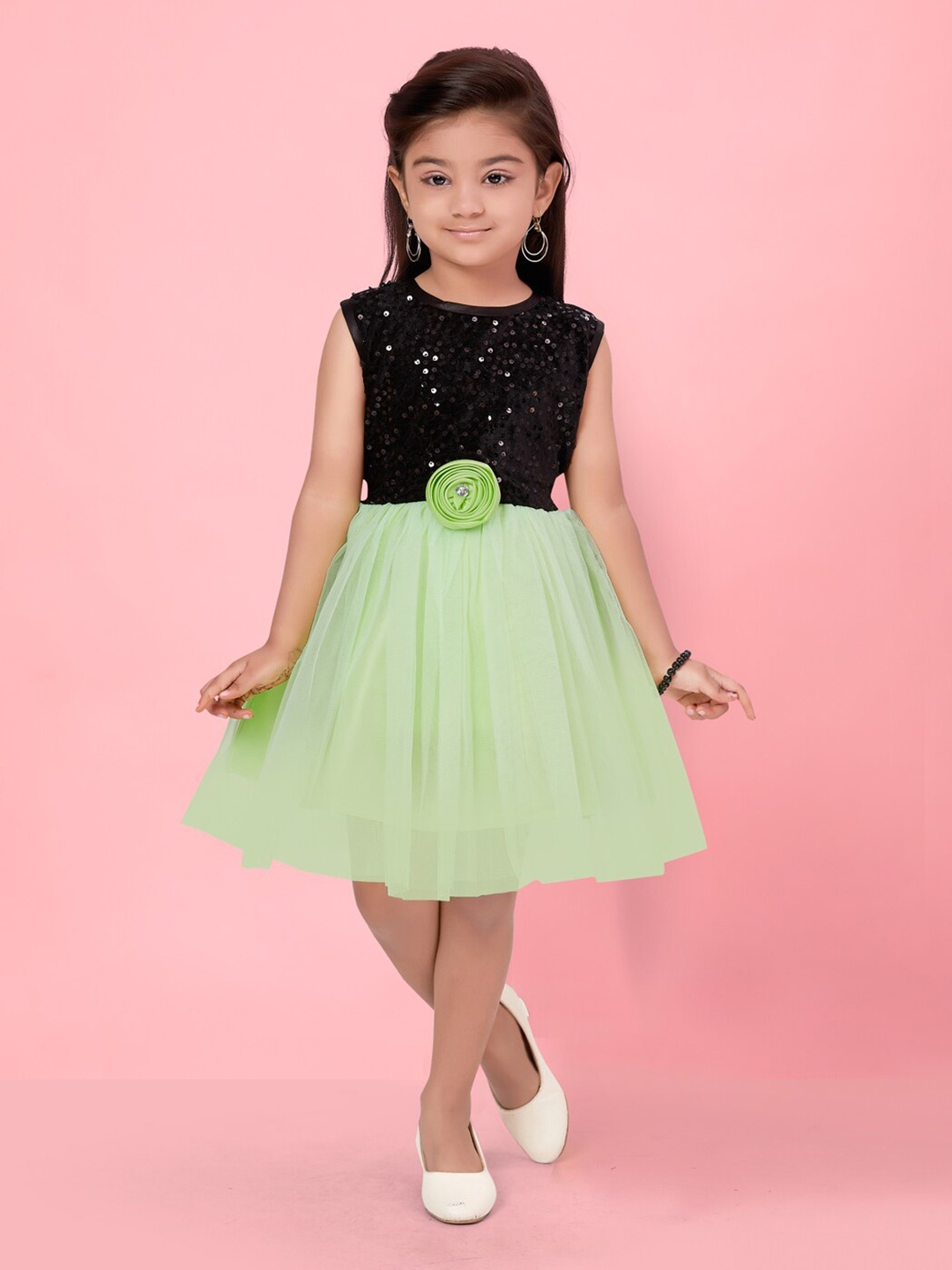 

BAESD Girls Embellished Sequinned Detailed Fit & Flare Dress, Green