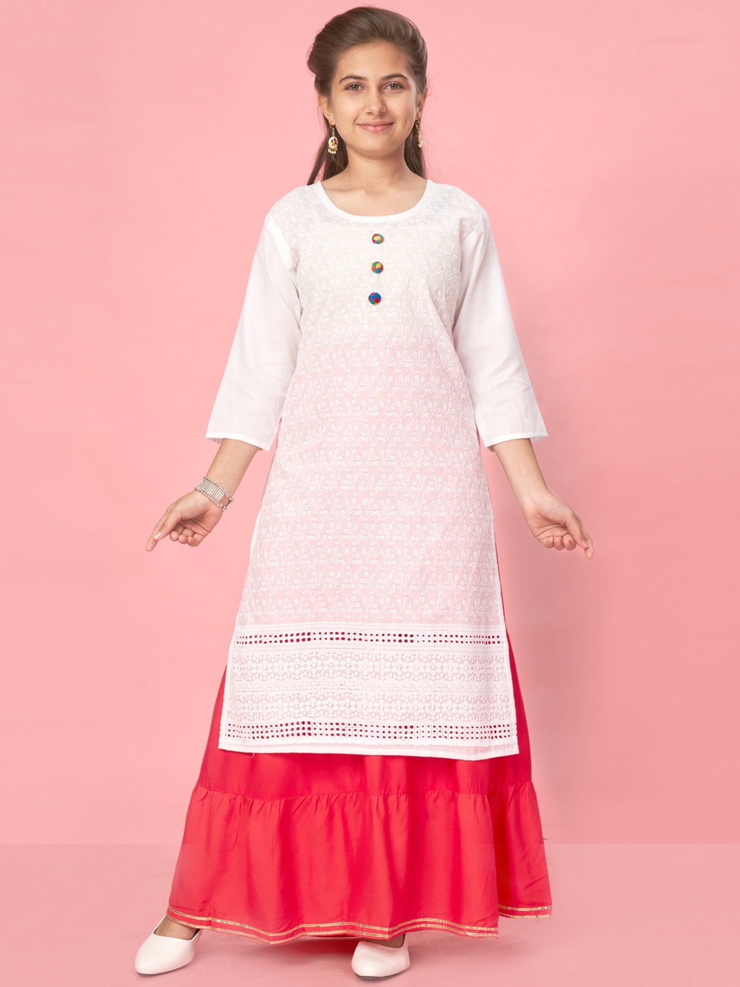 

BAESD Girls White Embroidered Gotta Patti A-Line Kurta