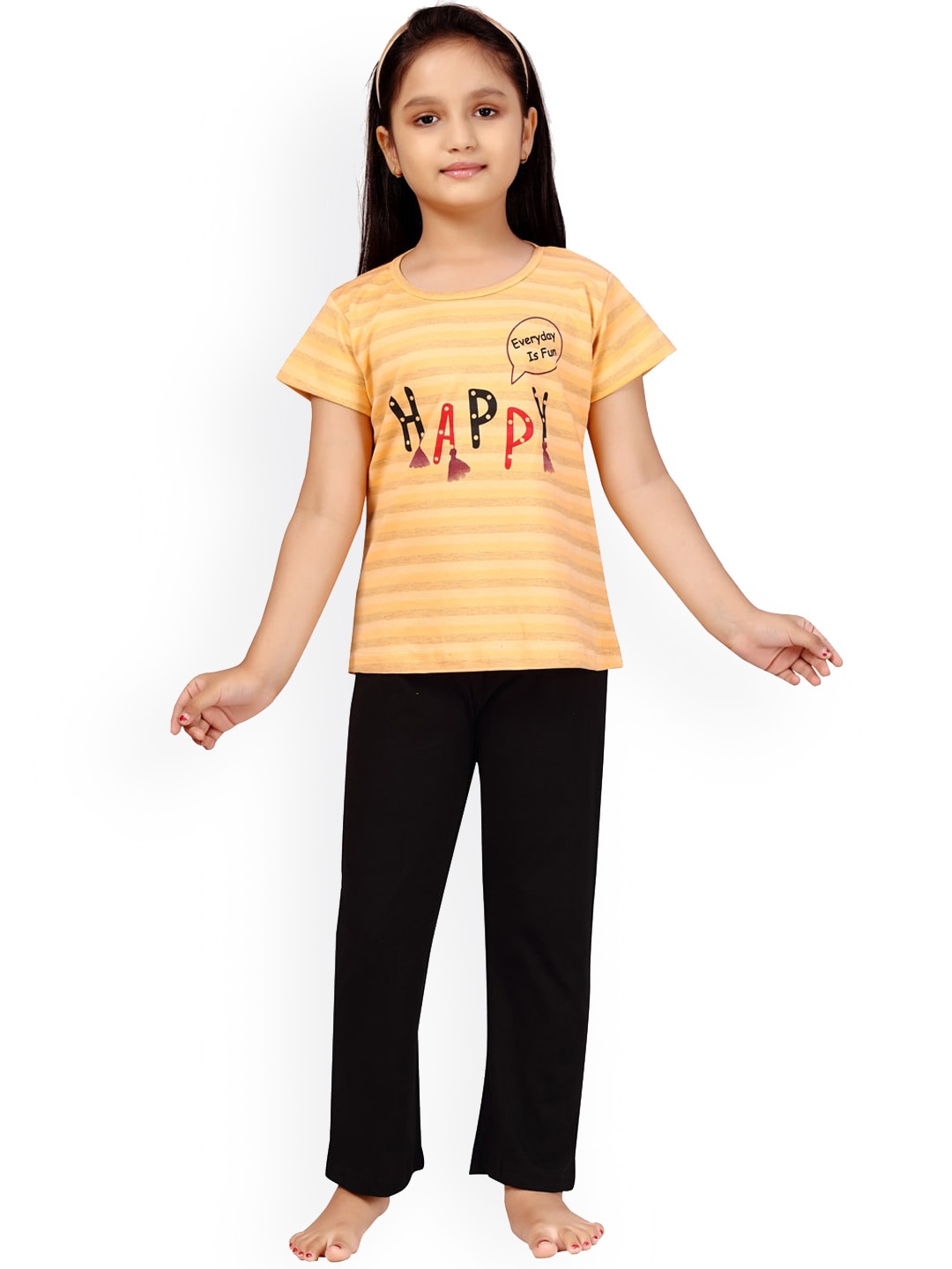

BAESD Girls Typography Printed T-Shirt and Pyjamas, Peach