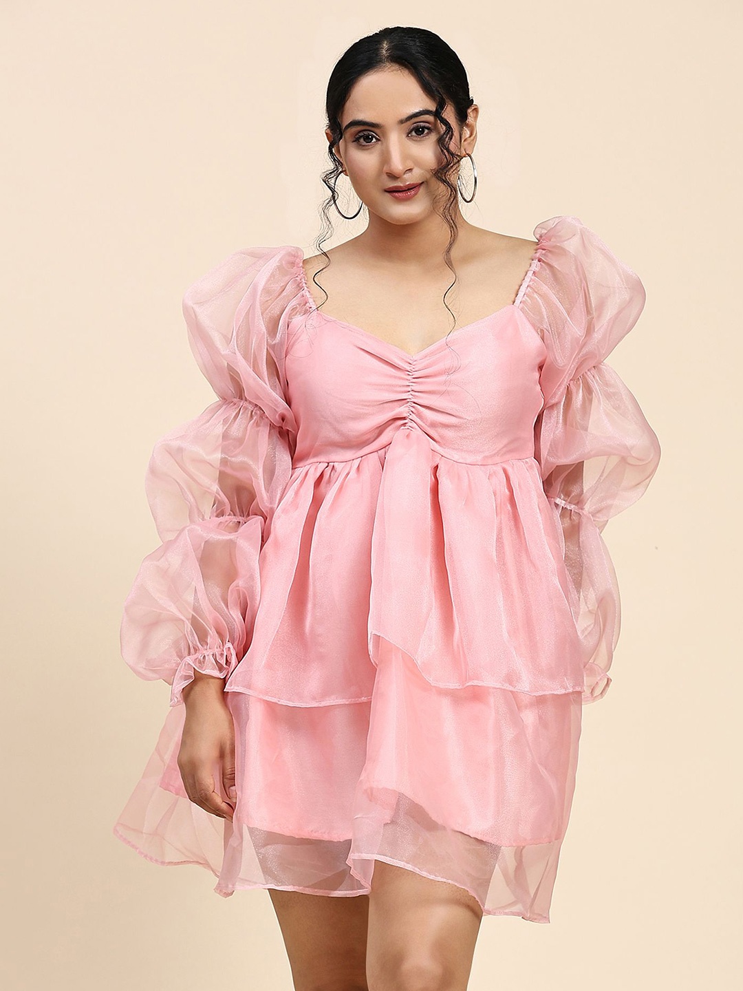 

Phenav Sweetheart Neck Puff Sleeve Fit & Flare Dress, Peach
