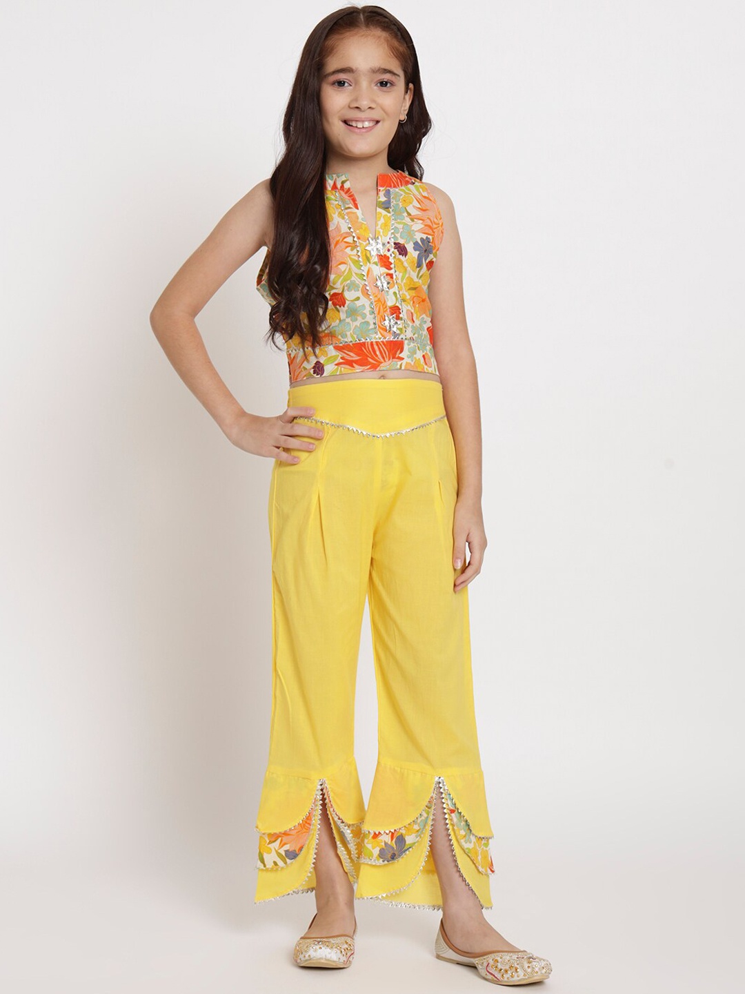 

Readiprint Girls Floral Printed Pure Cotton Shirt With Trousers, Orange