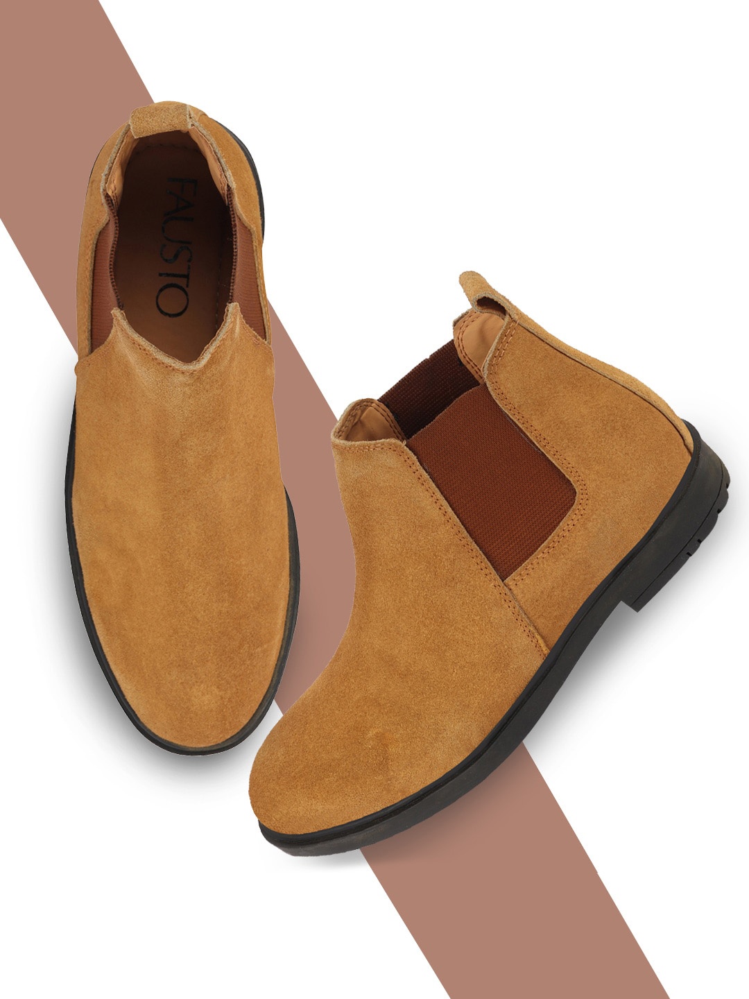 

FAUSTO Boys Mid Top Block Heel Chelsea Boots, Tan