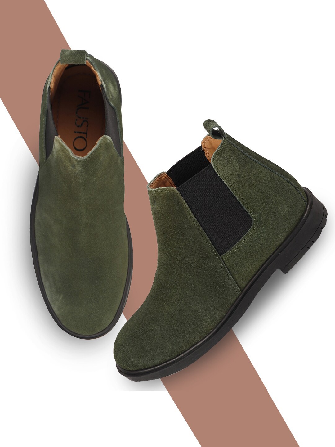 

FAUSTO Boys Mid Top Block Heel Chelsea Boots, Green