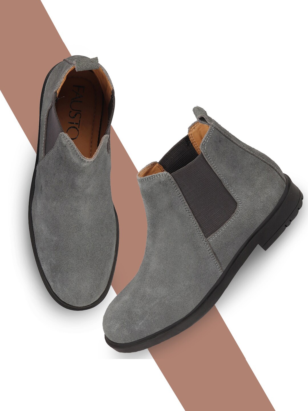 

FAUSTO Boys Mid Top Block Heel Chelsea Boots, Grey