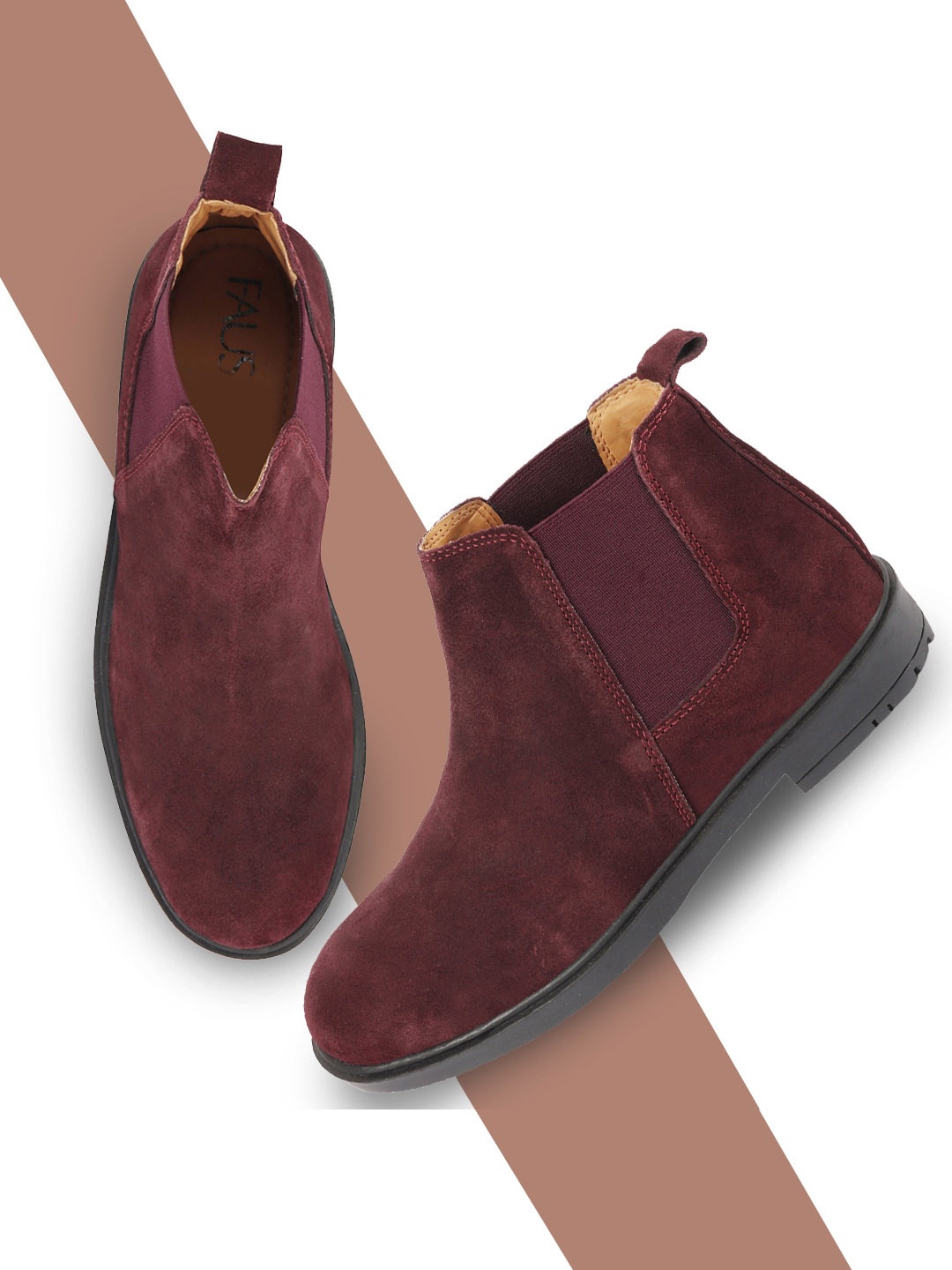 

FAUSTO Boys Mid Top Block Heel Chelsea Boots, Maroon