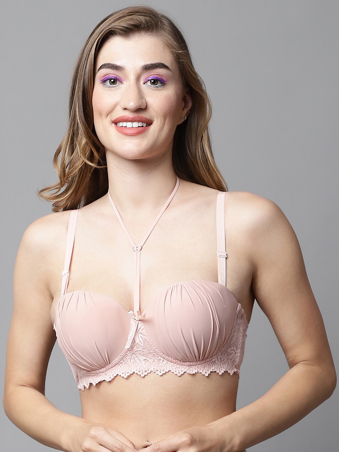 

PrettyCat Floral Half Coverage Underwired Lightly Padded Balconette All Day Comfort Bra, Peach
