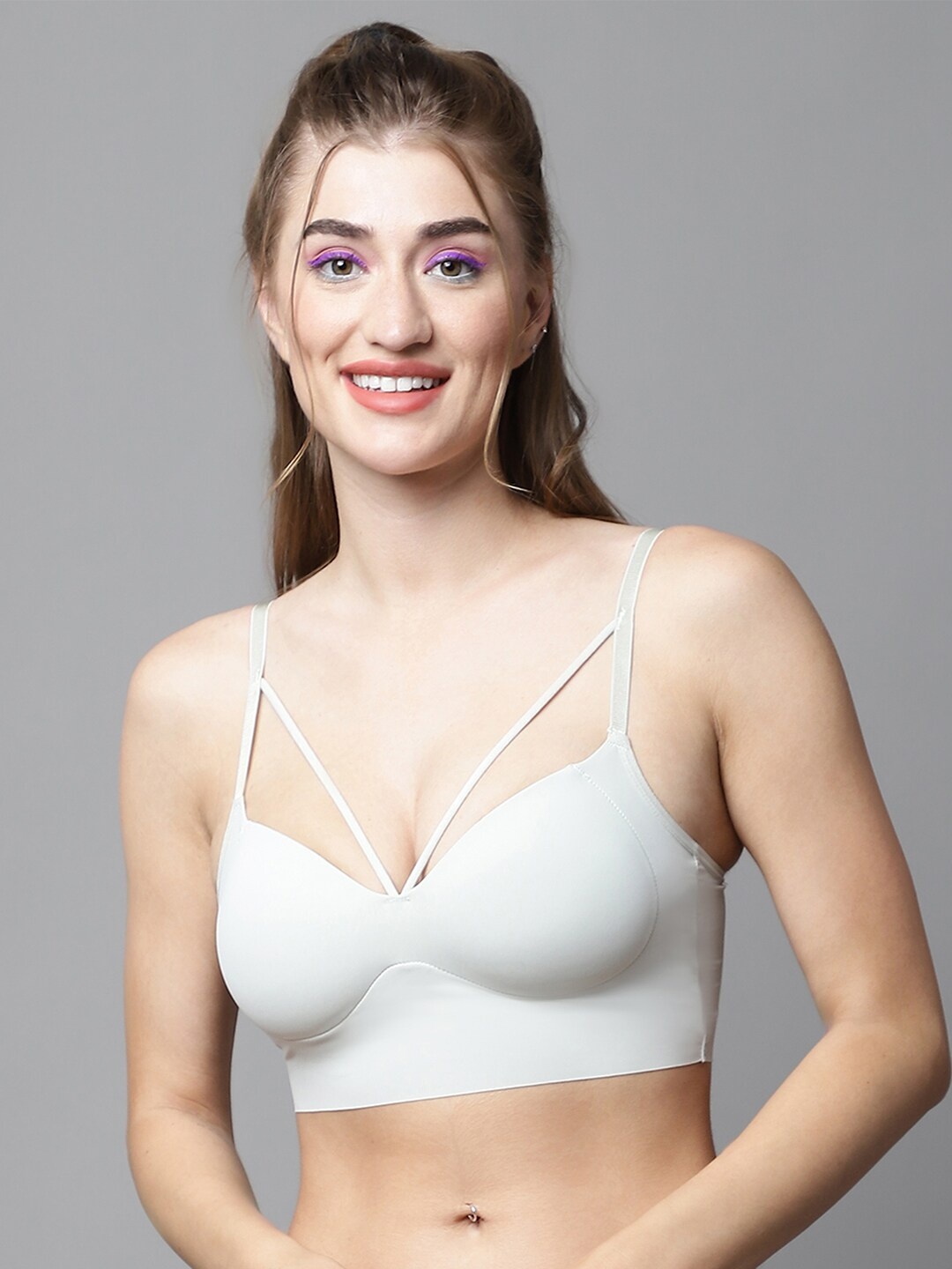 

PrettyCat Medium Coverage Non-Wired Lightly Padded Bralette All Day Comfort Bra, White