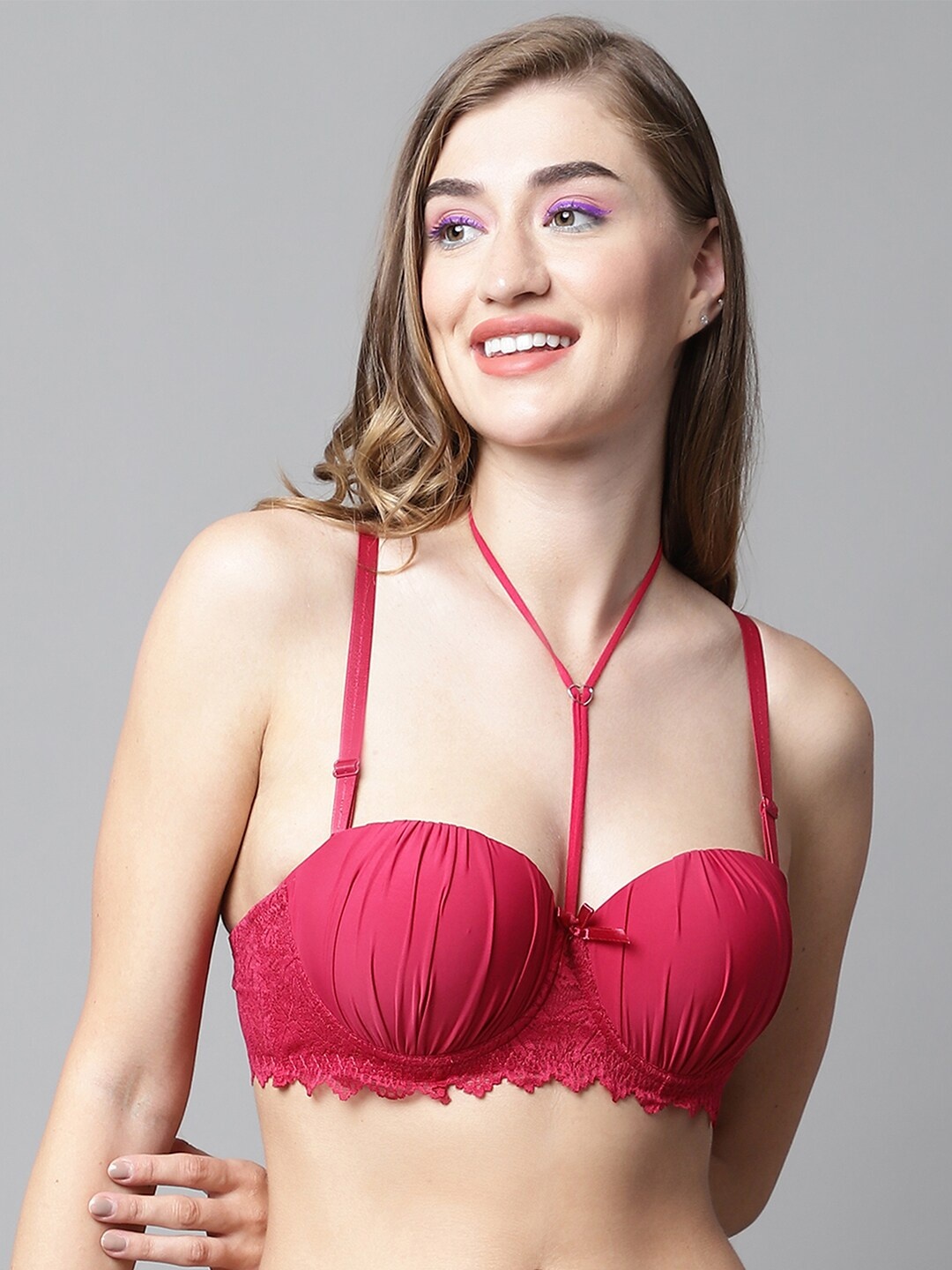 

PrettyCat Underwired Lightly Padded Balconette All Day Comfort Bra PC-BR-7000-RED-30B-Red
