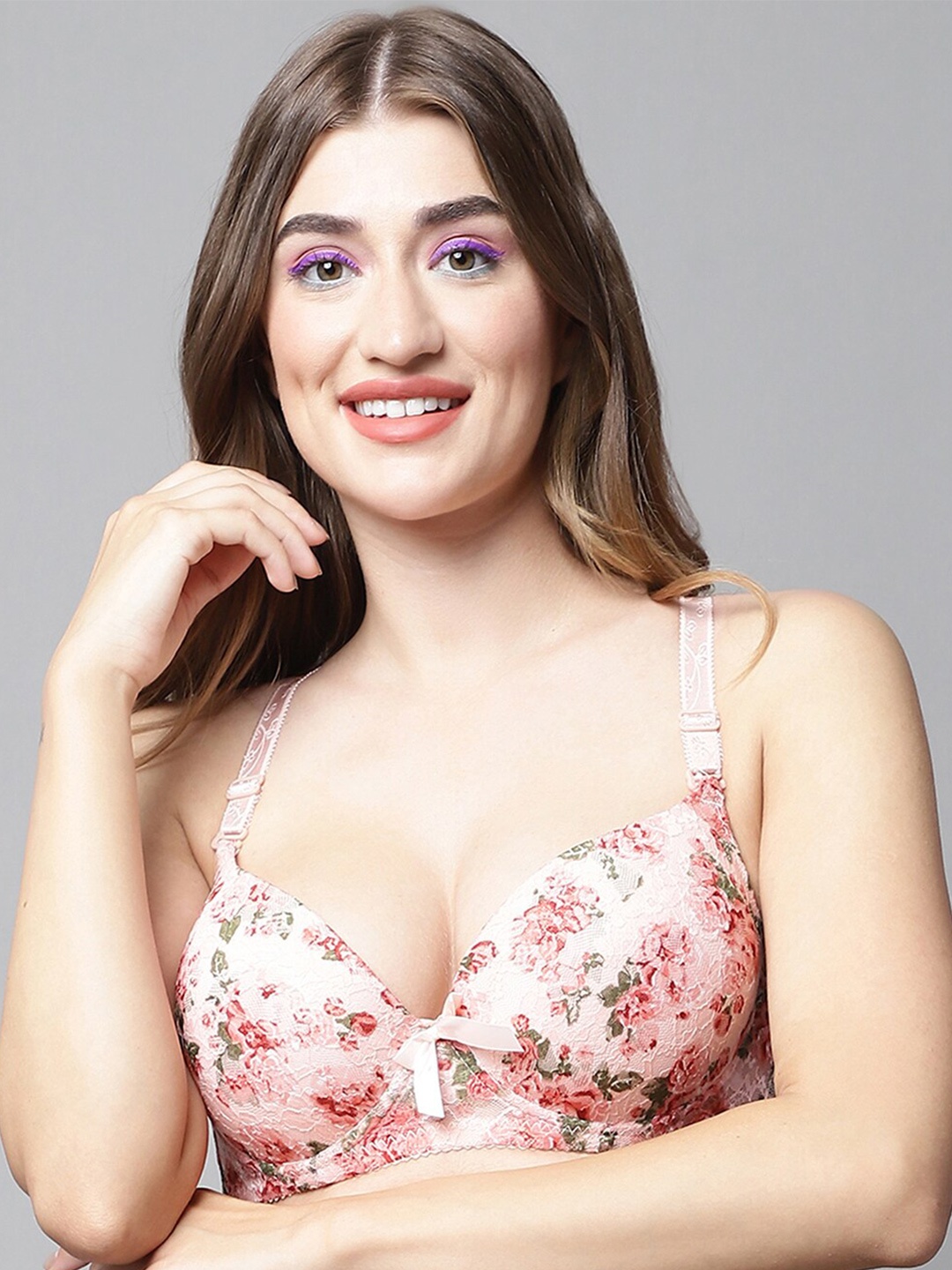 

PrettyCat Floral Medium Coverage Underwired Lightly Padded All Day Comfort Bra, Peach