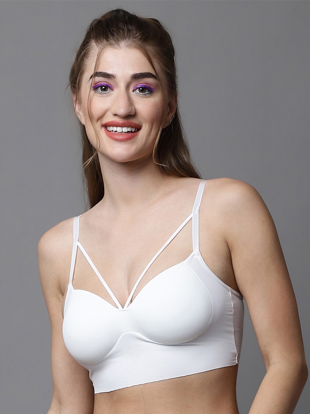 

PrettyCat Bralette Medium Coverage Lightly Padded Bra With All Day Comfort, White