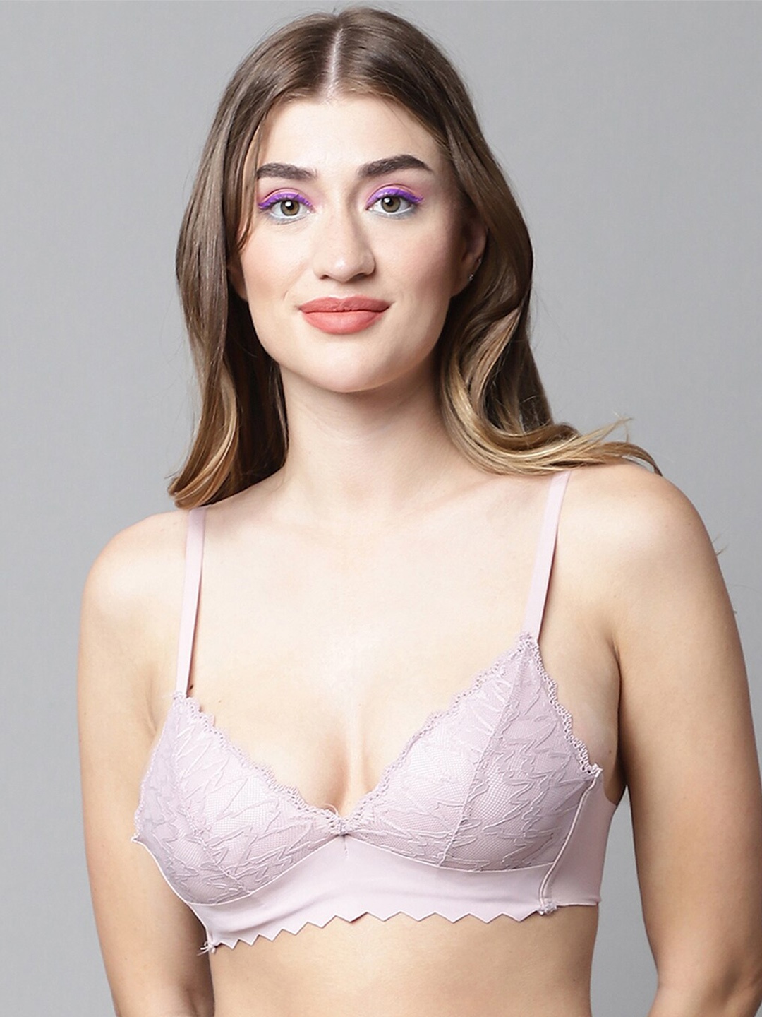 

PrettyCat Mauve Floral Bralette Medium Coverage Lightly Padded Bra With All Day Comfort