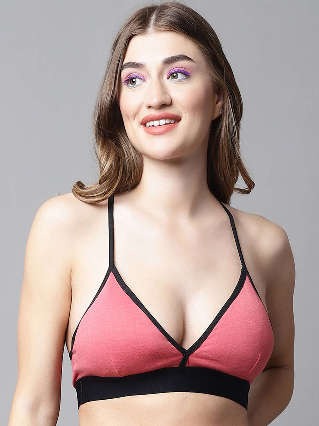 

PrettyCat Colourblocked Half Coverage Lightly Padded Bra With All Day Comfort, Orange