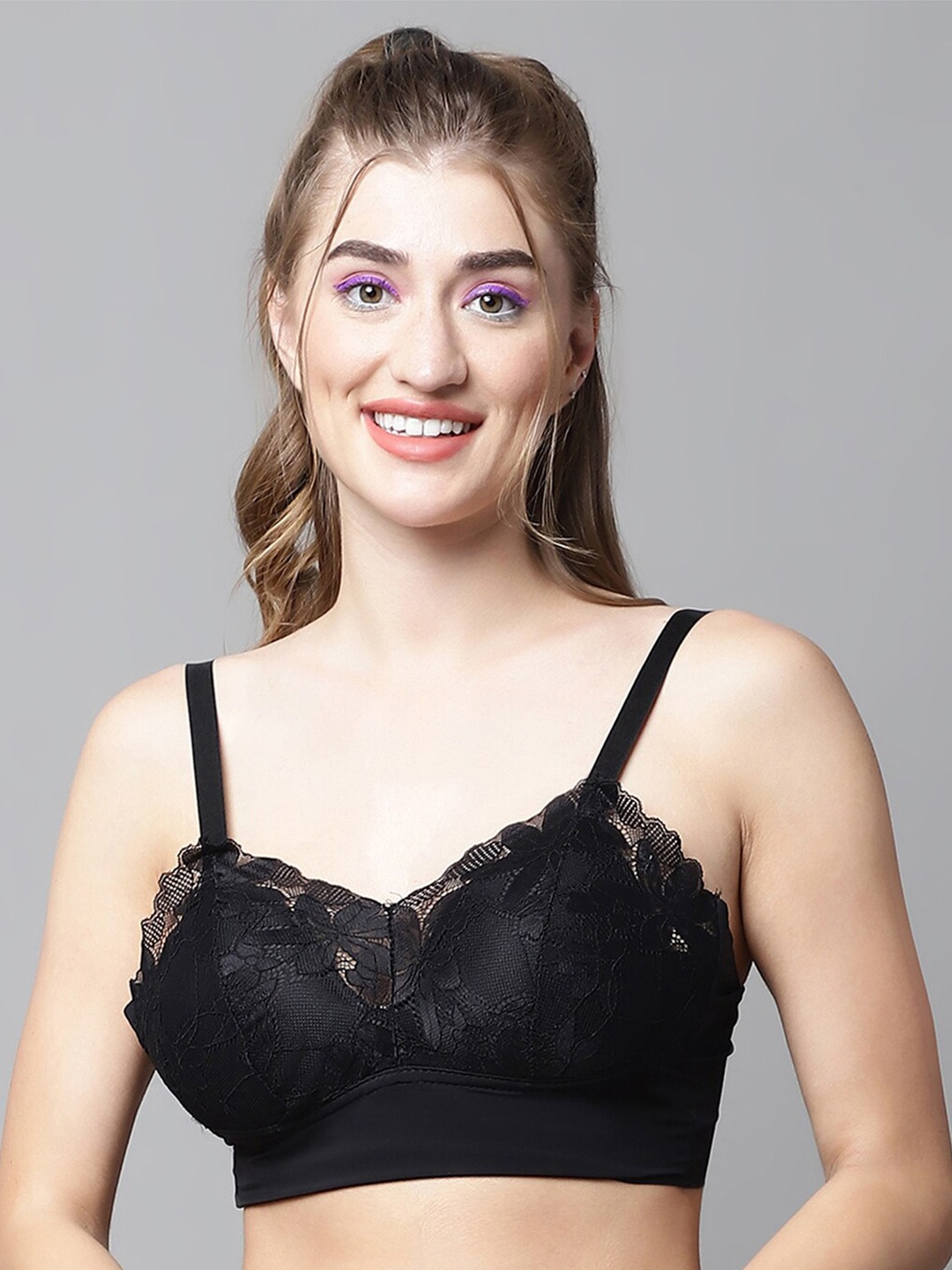

PrettyCat Floral Bralette Medium Coverage Lightly Padded Bra With All Day Comfort, Black