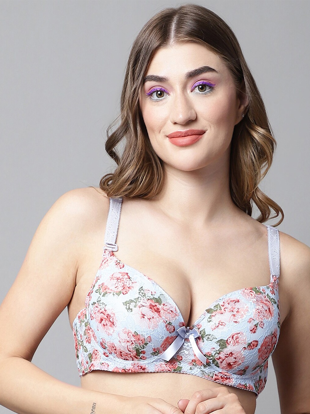 

PrettyCat Floral Medium Coverage Underwired Lightly Padded Bra With All Day Comfort, Blue