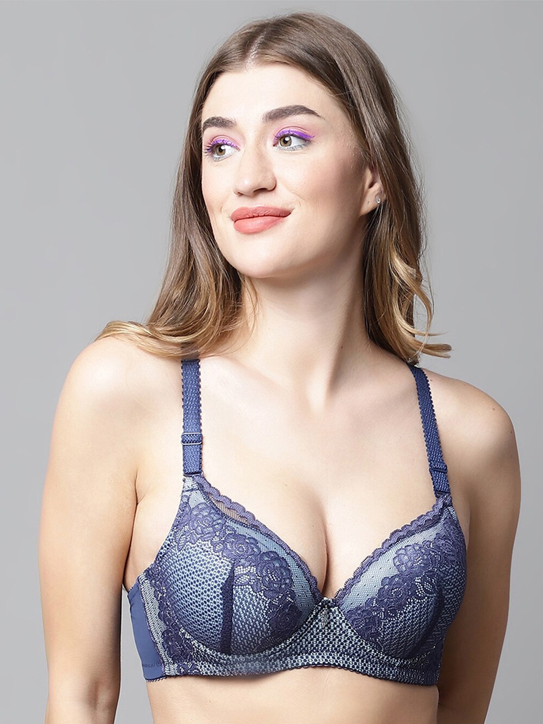 

PrettyCat Floral Medium Coverage Underwired Lightly Padded Bra With All Day Comfort, Blue