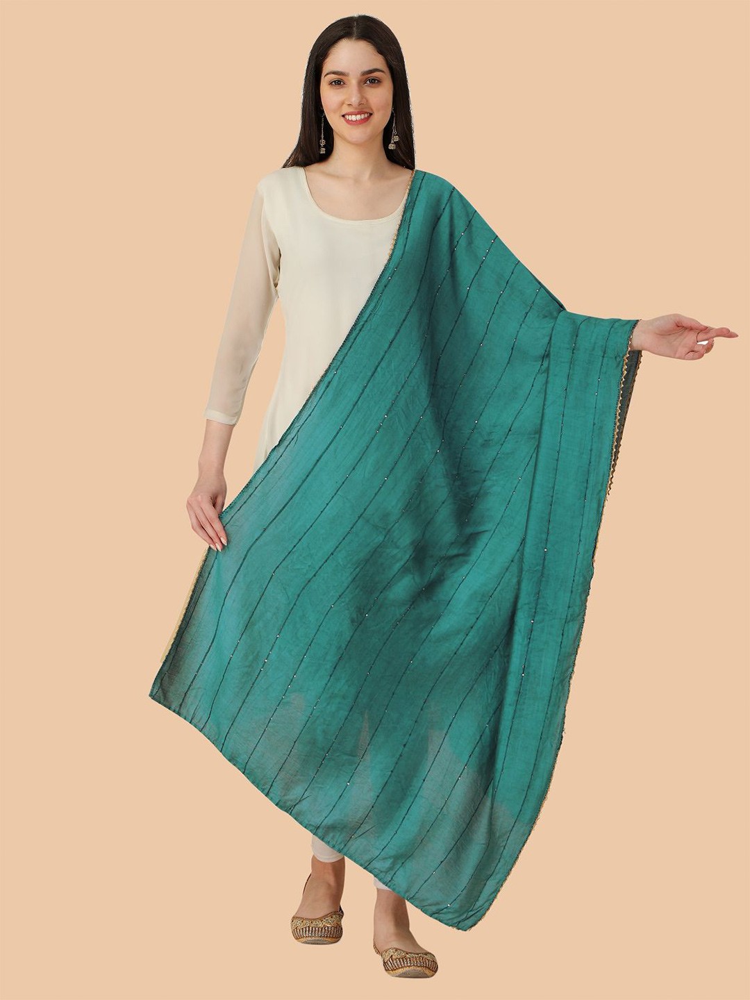 

Dori Striped Embroidered Chiffon Dupatta With Sequinned, Blue