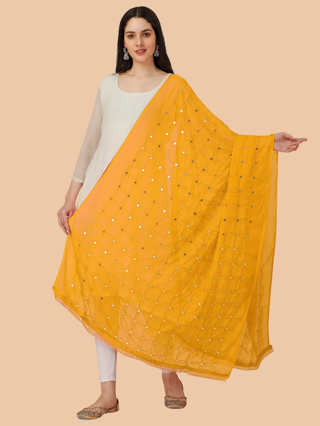 

Dori Geometric Embroidered Chiffon Dupatta With Sequinned, Yellow