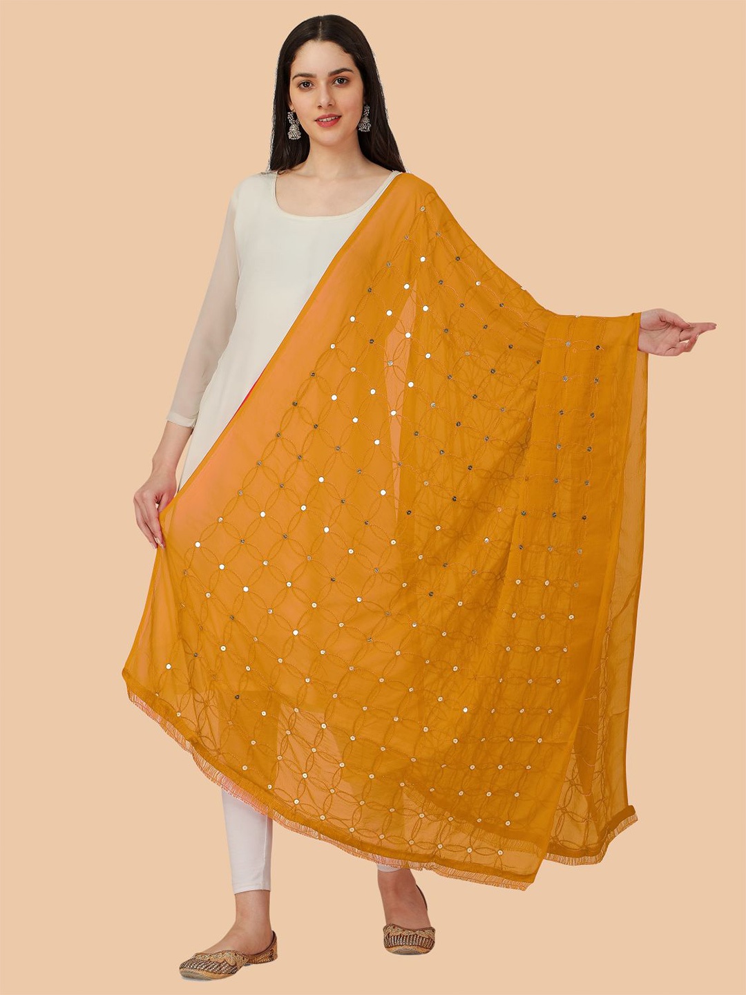 

Dori Geometric Embroidered Chiffon Dupatta With Sequinned, Mustard