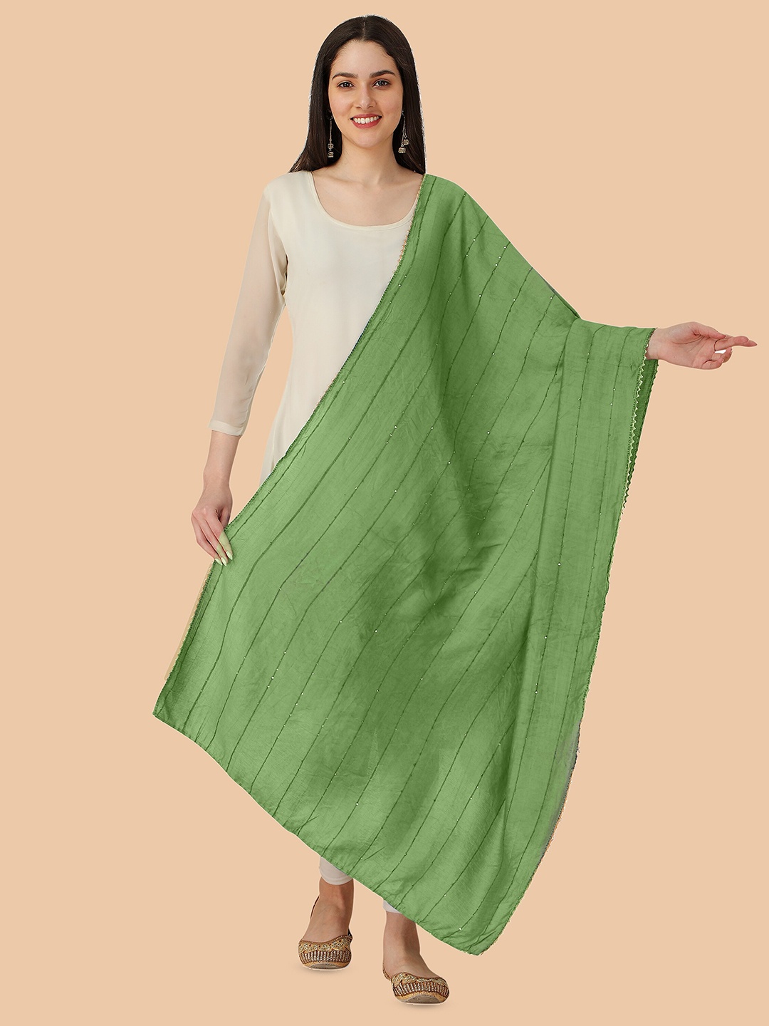 

Dori Striped Sequined Chiffon Dupatta, Green