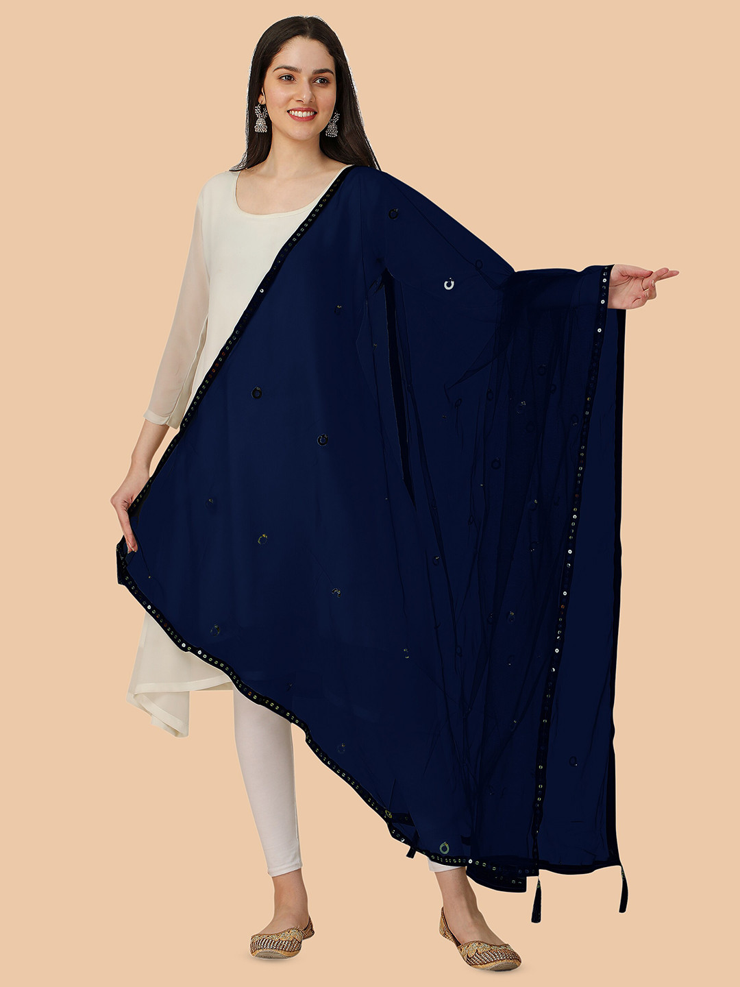 

Dori Embroidered Dupatta With Sequinned, Navy blue