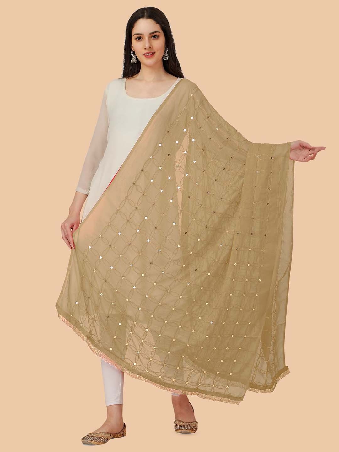 

Dori Embroidered Dupatta With Sequinned, Beige