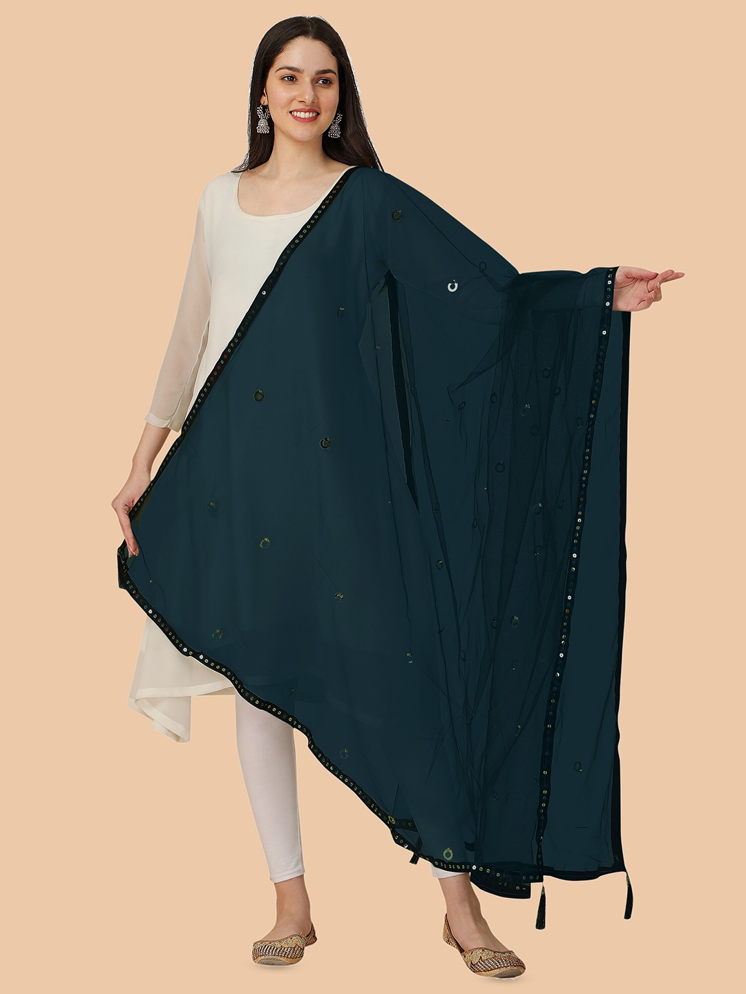 

Dori Embroidered Dupatta With Sequinned, Teal