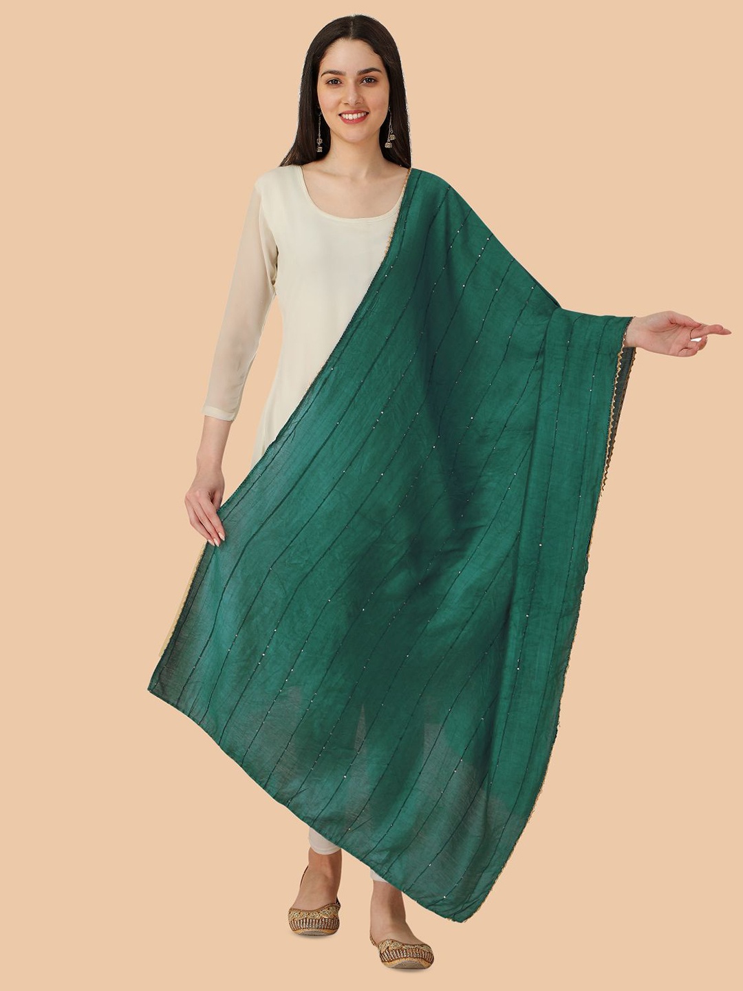 

Dori Striped Embroidered Dupatta with Sequinned, Green