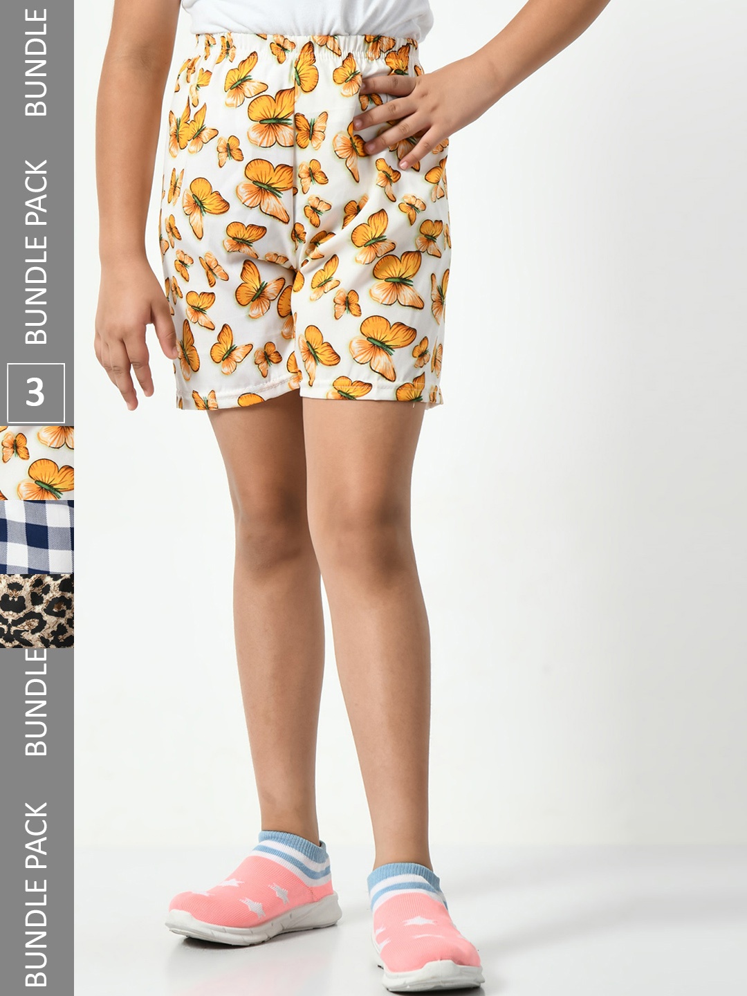 

BAESD Girls Pack Of 3 Printed High-Rise Shorts, Yellow