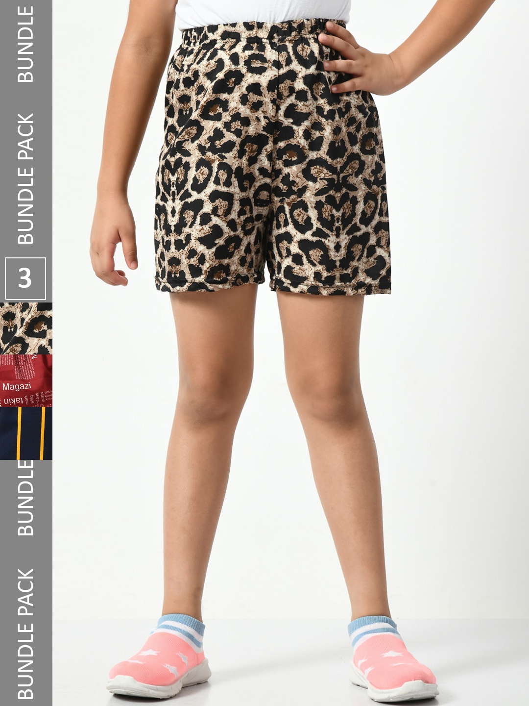 

BAESD Girls Pack Of 3 Printed High-Rise Shorts, Brown