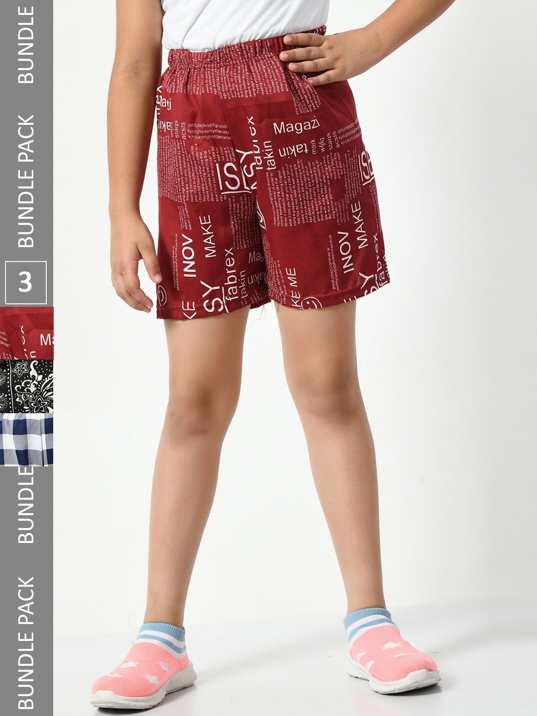 

BAESD Girls Pack Of 3 Printed High-Rise Shorts, Maroon