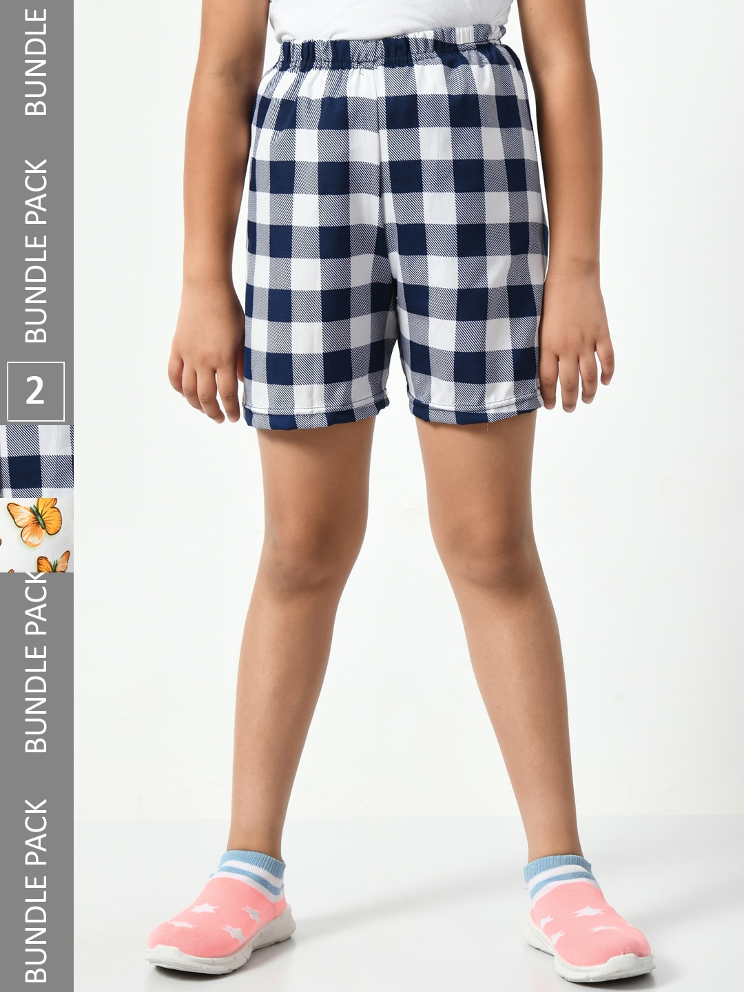

BAESD Girls Pack Of 2 Checked High-Rise Shorts, White