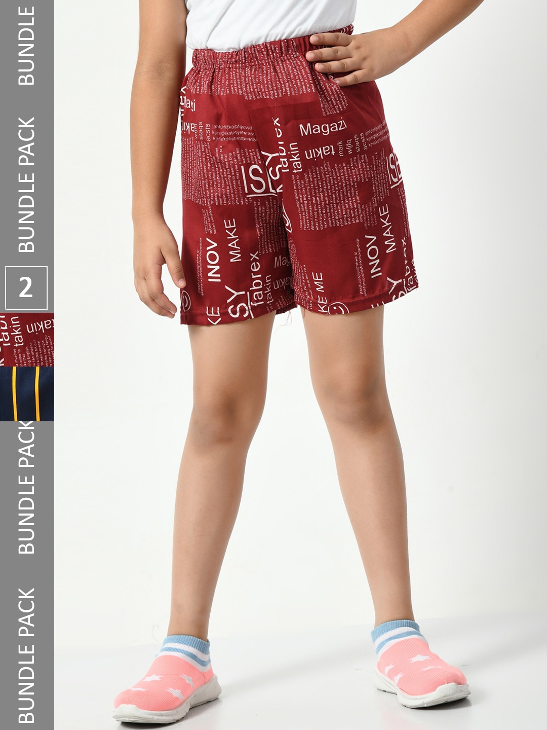 

BAESD Girls Pack Of 2 Typography Printed High-Rise Shorts, Maroon