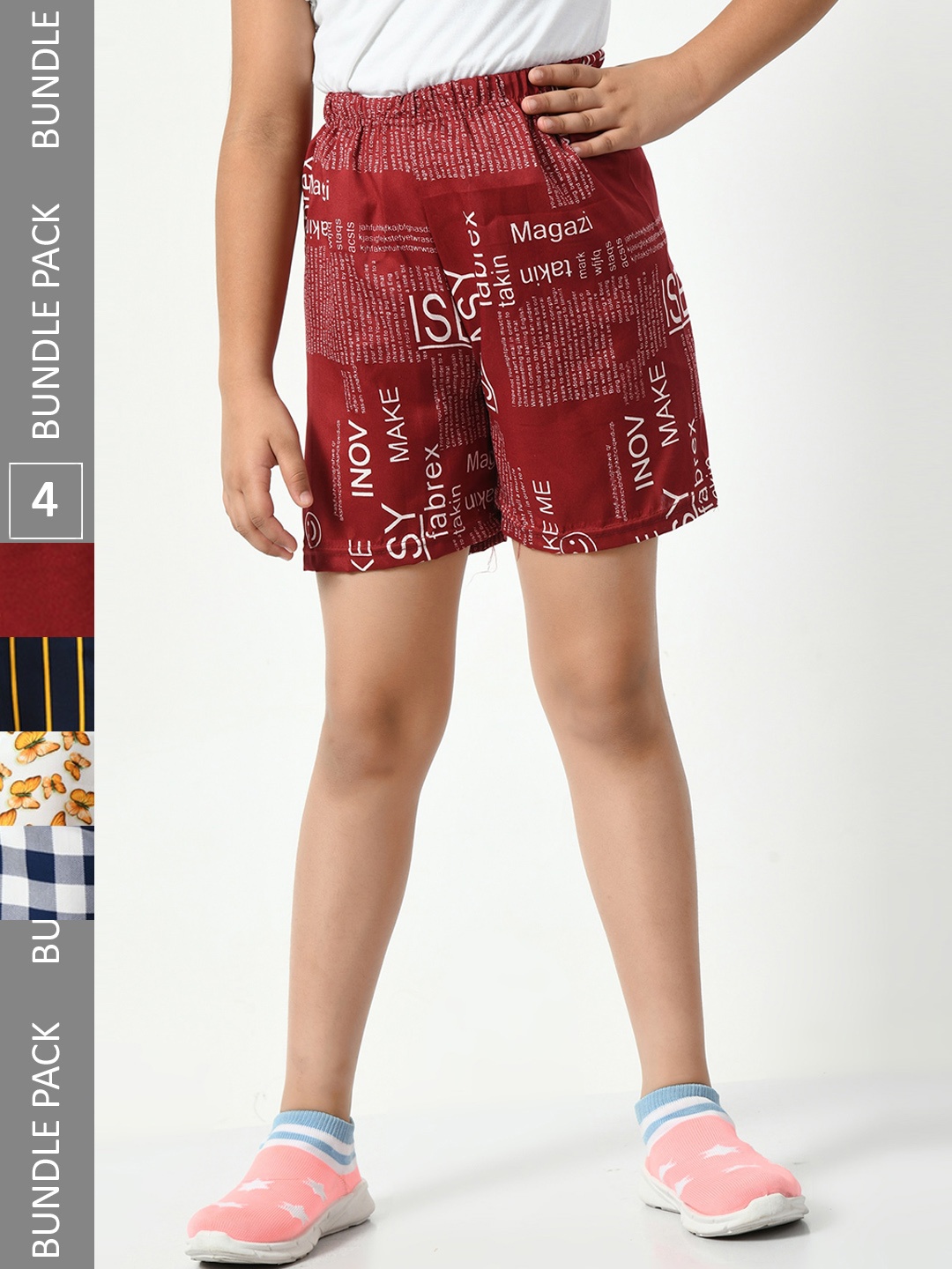 

BAESD Girls Pack Of 4 Conversational Printed High-Rise Shorts, Maroon