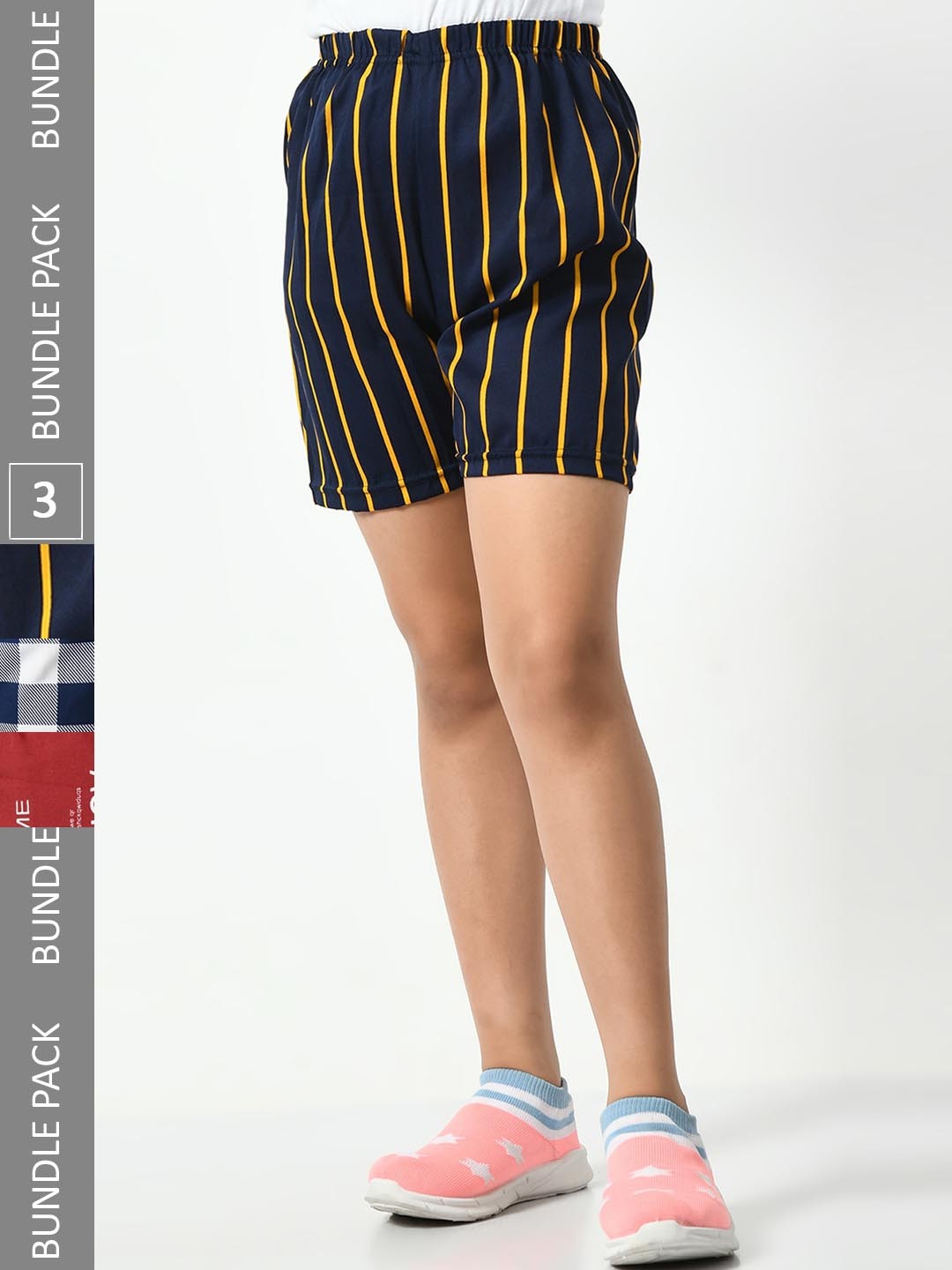 

BAESD Girls Pack Of 3 Striped High-Rise Shorts, Navy blue