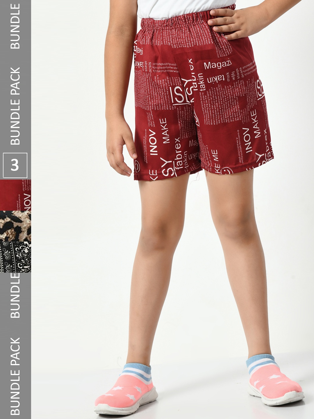 

BAESD Girls Pack Of 3 Typography Printed High-Rise Shorts, Maroon