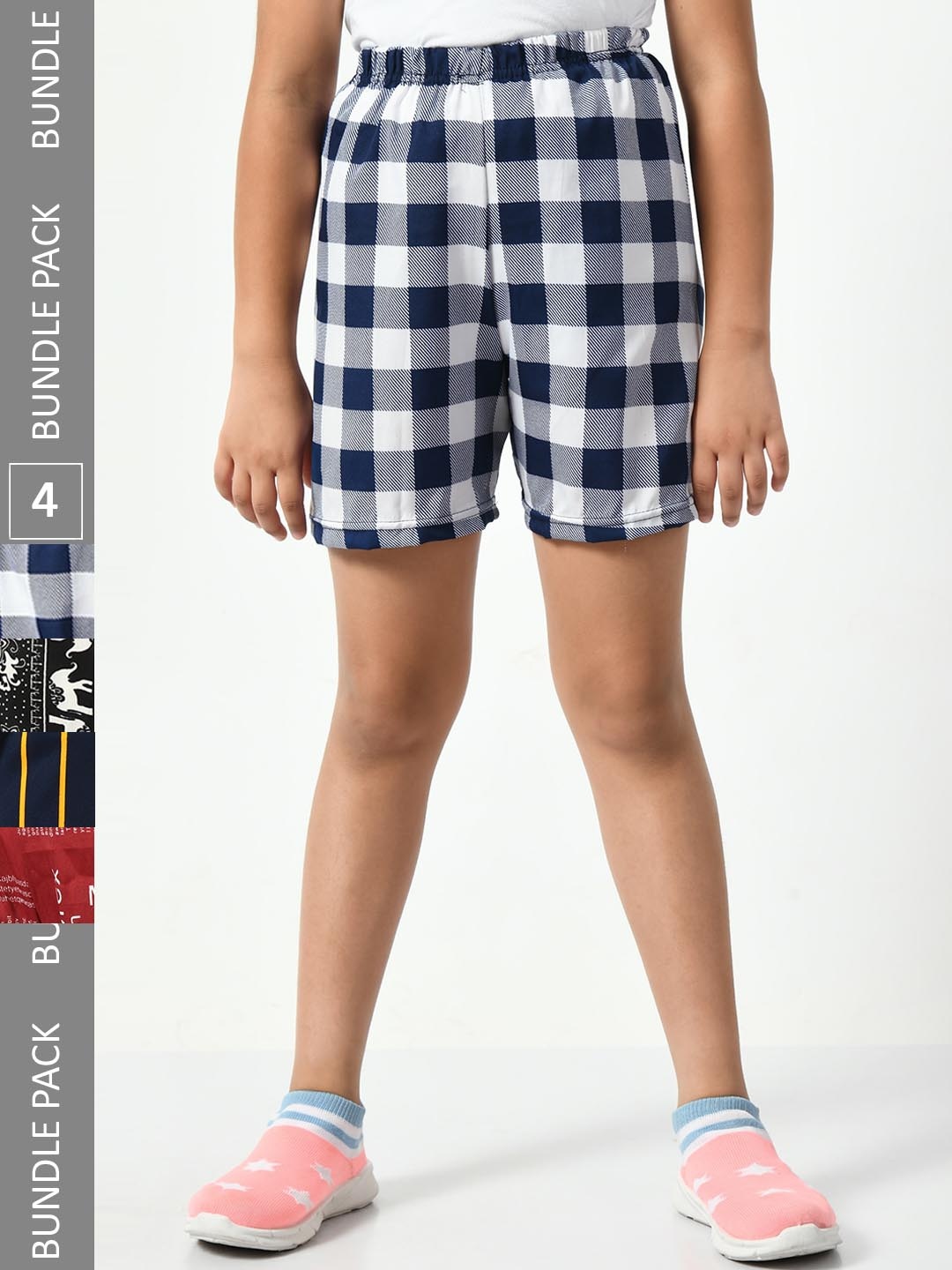 

BAESD Girls Pack Of 4 Checked High-Rise Shorts, White
