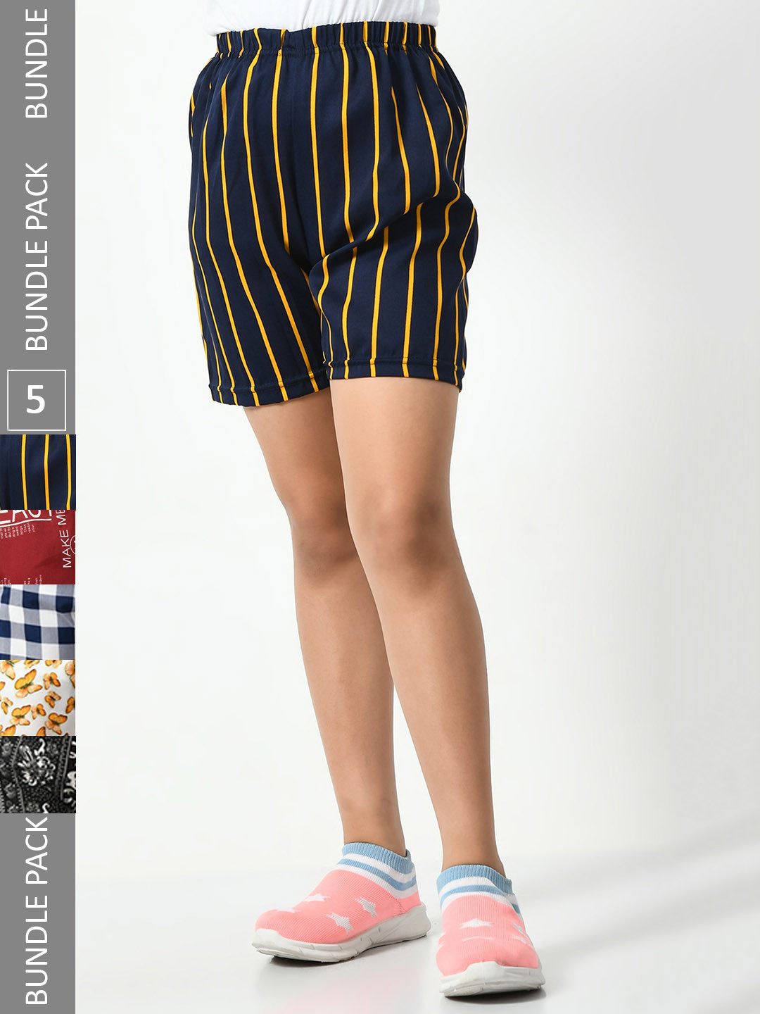 

BAESD Girls Pack Of 5 Conversational Printed High-Rise Shorts, Navy blue